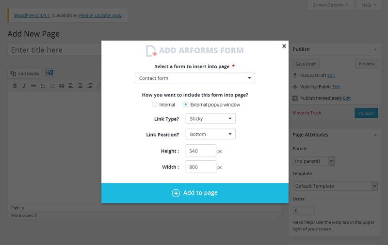  ARForms To Add Form Using External Popup Option By Selecting Sticky 