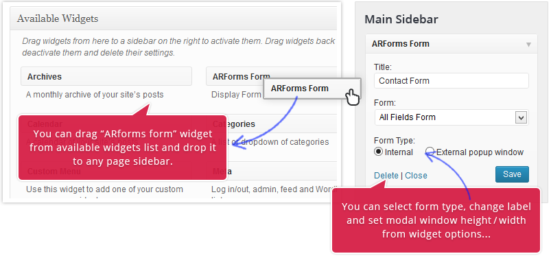 ARForms Add Form into Widget